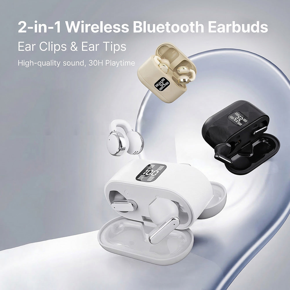 2-in-1 Bluetooth headphones with earhook and earbuds | 30 hours of playtime