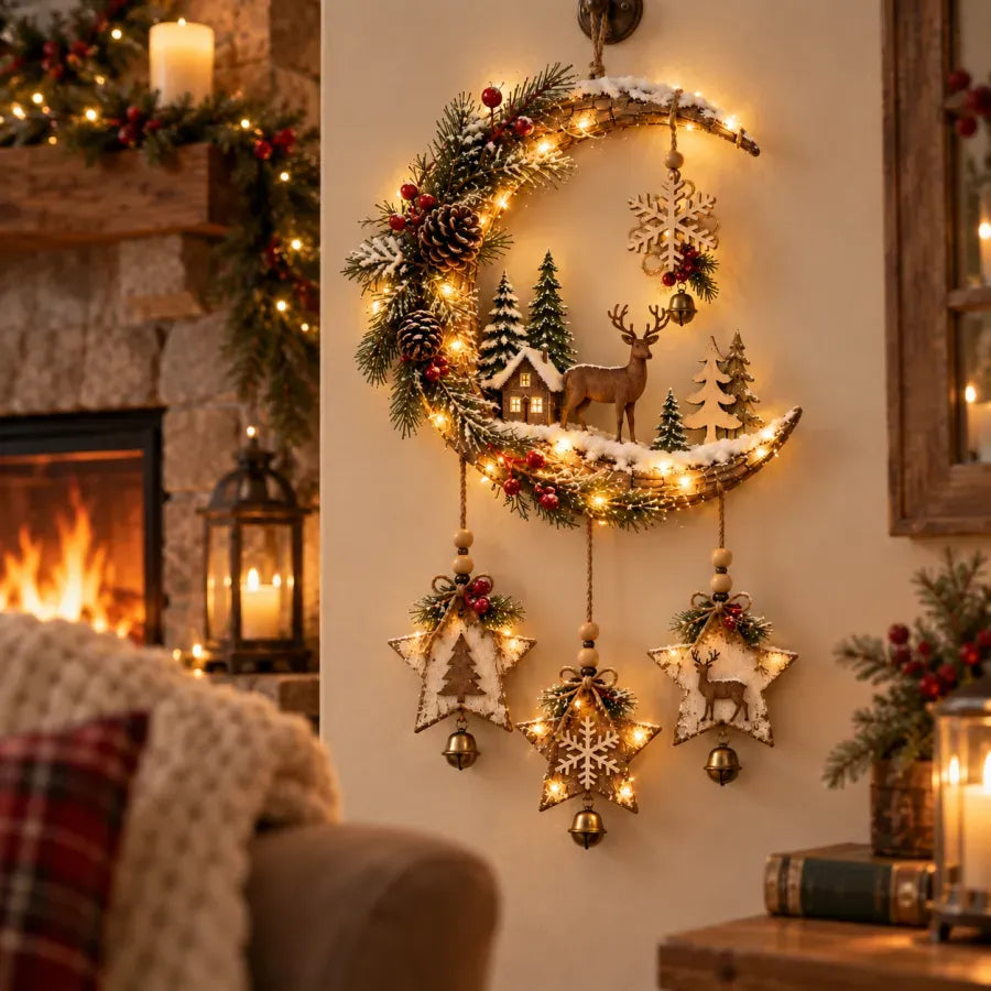 ππ¦Lighted Rustic Christmas Crescent Moon Wall Decor
