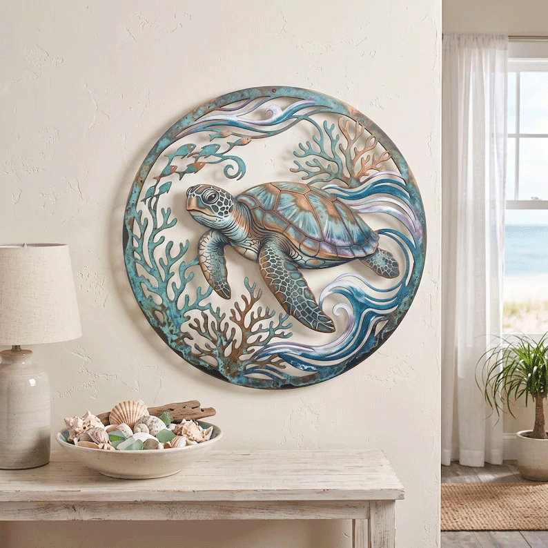 ๐
Golden Harbour Lighthouse Mural โ Vintage Coastal-Style Metal Wall Decorationโ