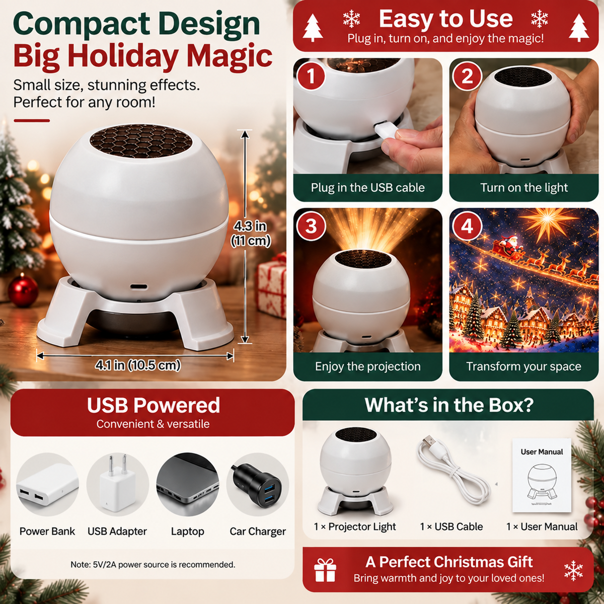 π‘ Turn Any Room Into a Christmas Wonderland β Holiday Projection Night Light