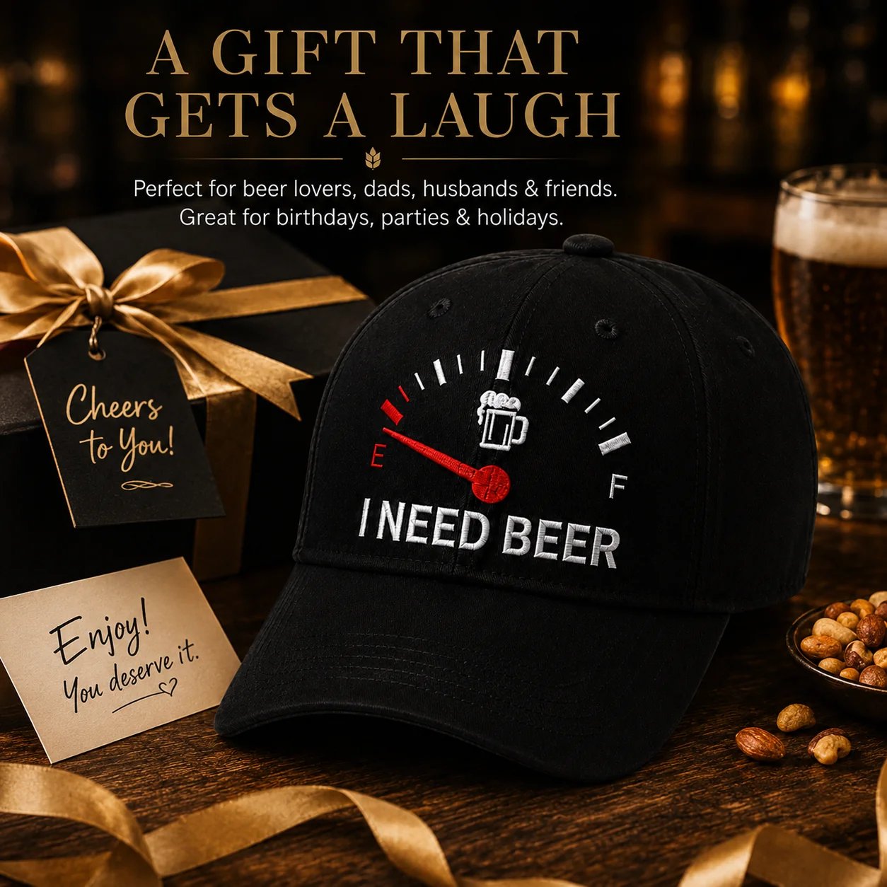 🧢 "I Need Beer" Embroidered Fuel Gauge Cap: Novelty Baseball Hat! 🍺✨
