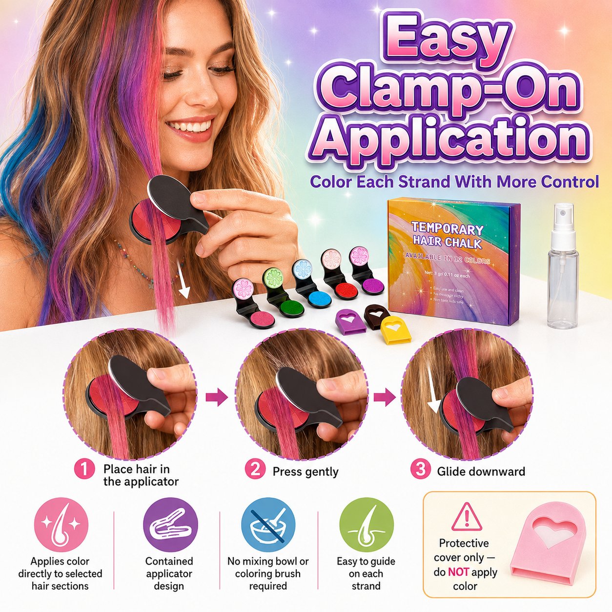 🔥Last day with 50% off – 🌈Set of 12 temporary hair crayons with applicator