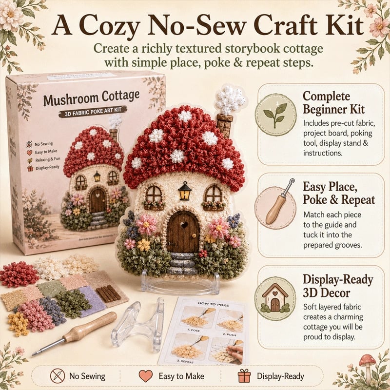 🔥 Last day: 49% off – ✨ “Whimsical Village” 3D Fabric Art Kit (Poke Art Technique)