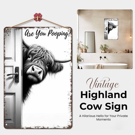 🐄 The cheeky visitor: Vintage sign with Scottish highlander