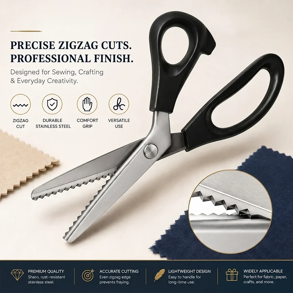 ✂️Stainless Steel Pinking Shears – 9.1" Zig Zag Fabric Scissors for Sewing, Quilting, Dressmaking & DIY Crafts
