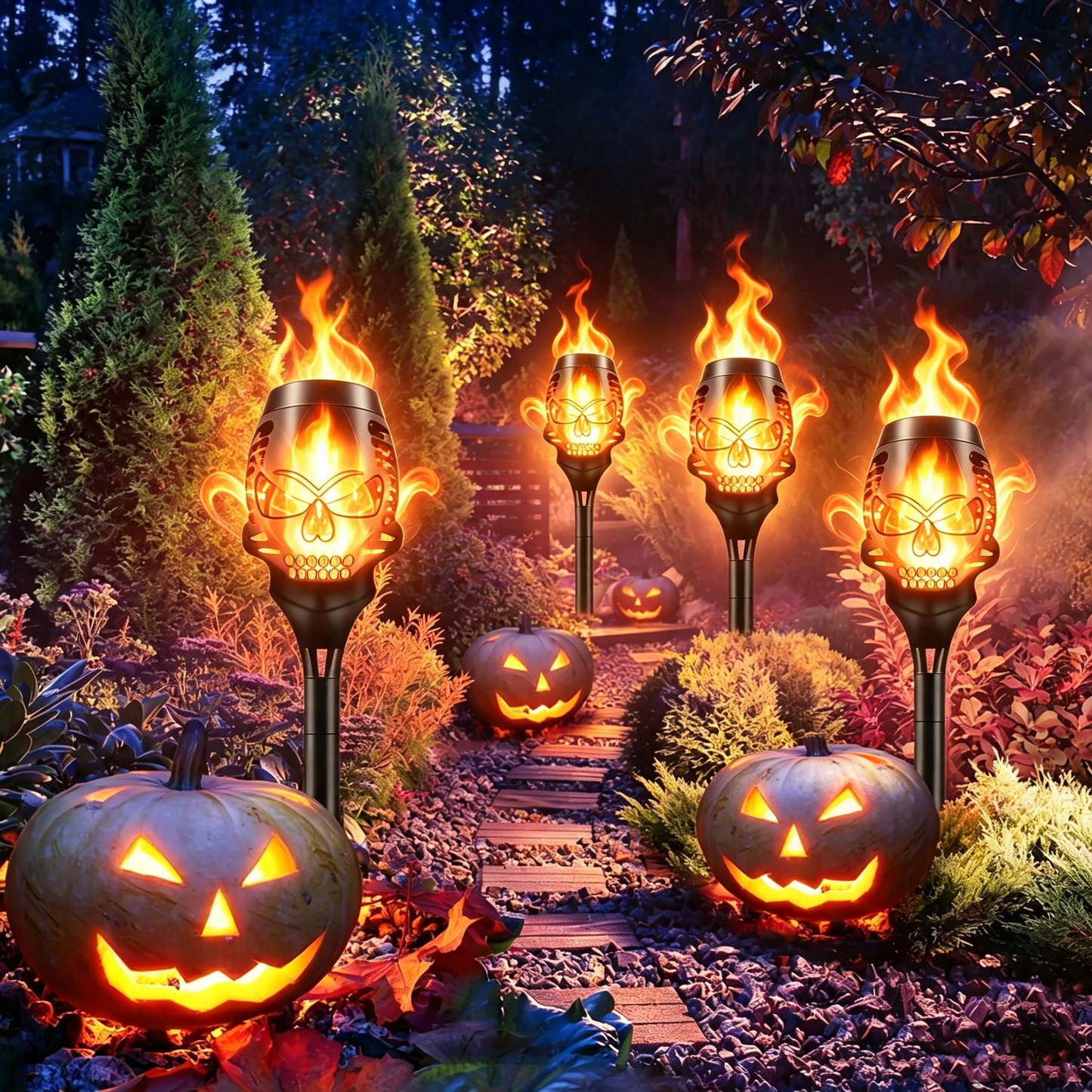 💀 Solar Skull Flame Torch Lights — Flickering Purple Flames for a Spooky Halloween Garden! ✨