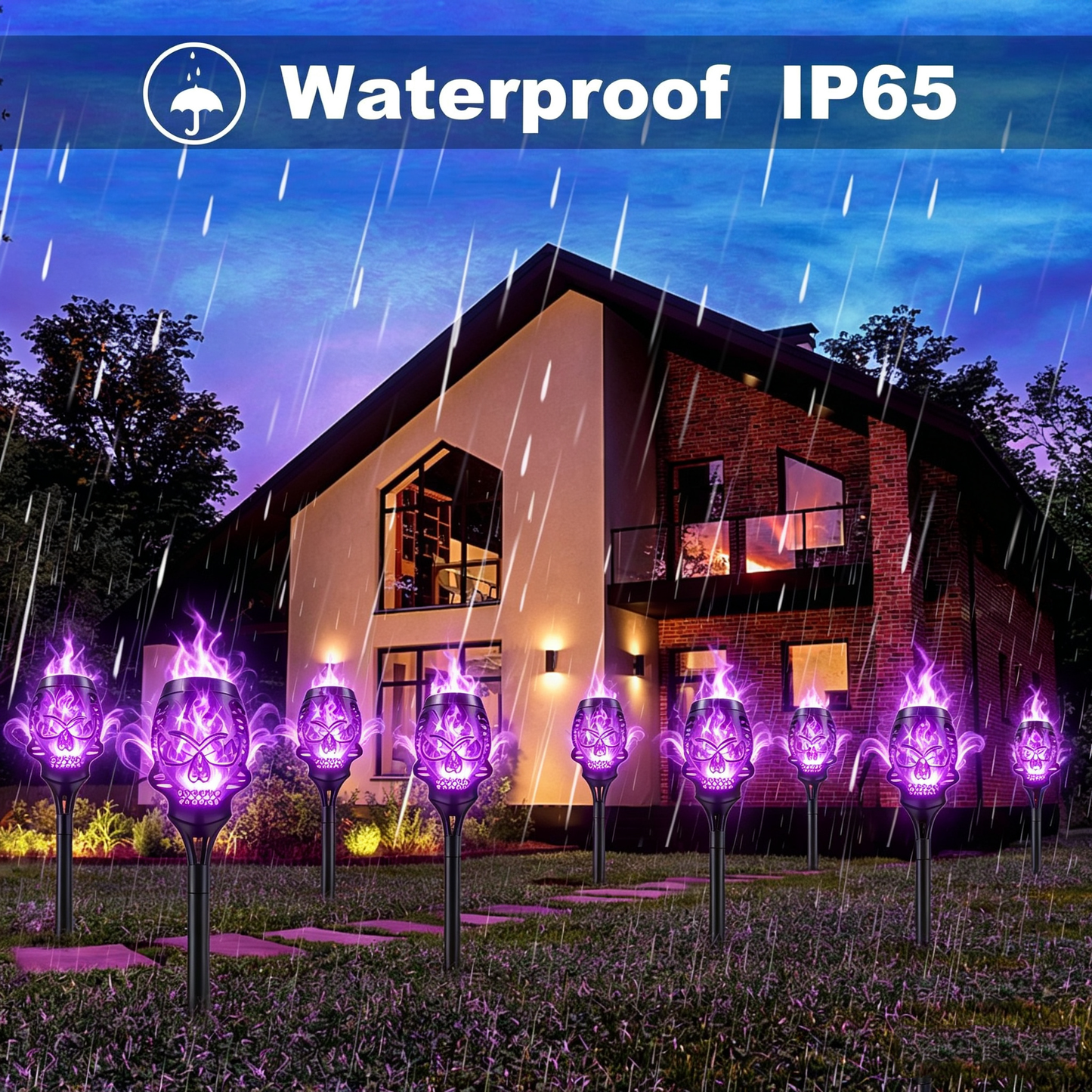💀 Solar Skull Flame Torch Lights — Flickering Purple Flames for a Spooky Halloween Garden! ✨