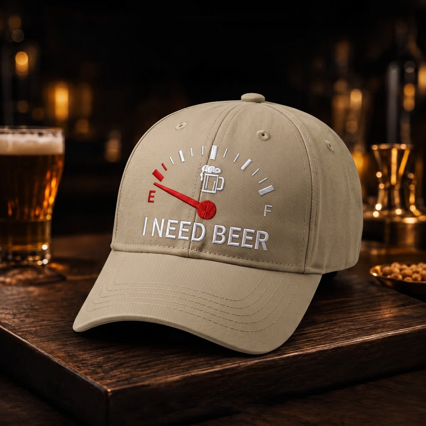 🧢 "I Need Beer" Embroidered Fuel Gauge Cap: Novelty Baseball Hat! 🍺✨
