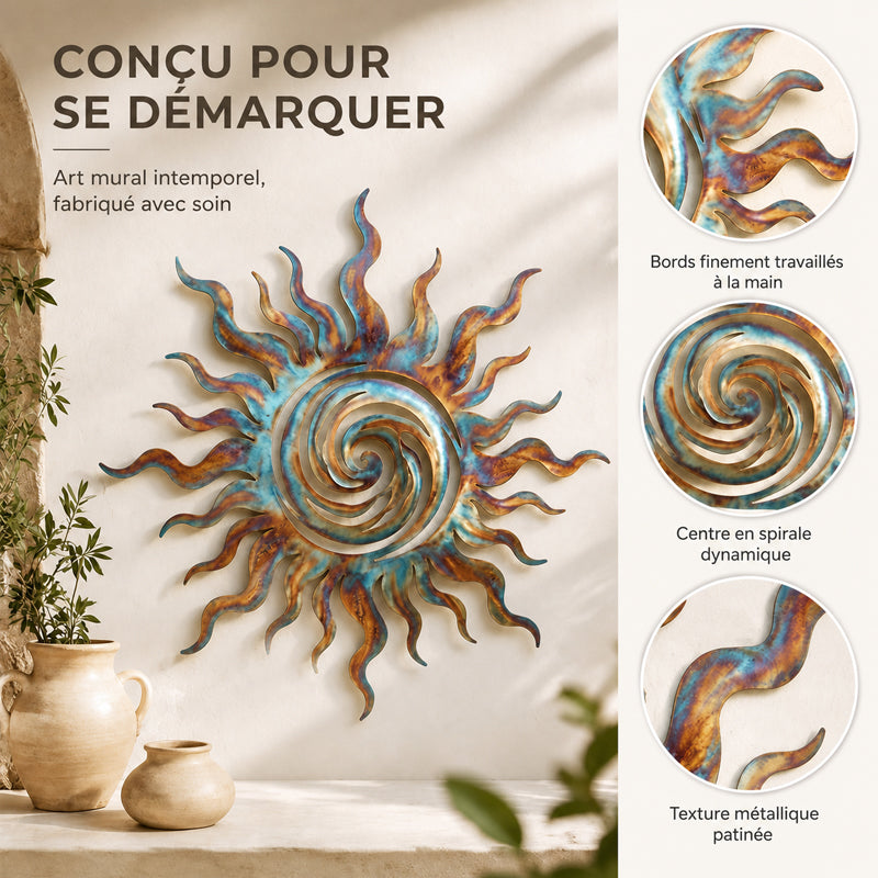 Swirling Sun Silhouette Wall Decoration for Indoor and Outdoor Use