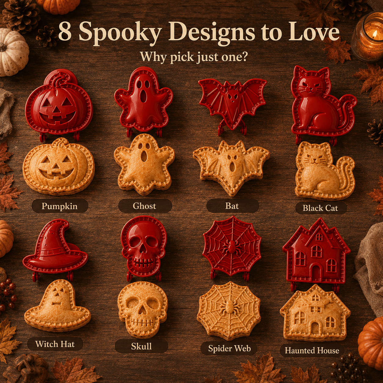 🎃 Halloween Mini Pie Mold Set – 8 Spooky Designs for Easy Festive Baking