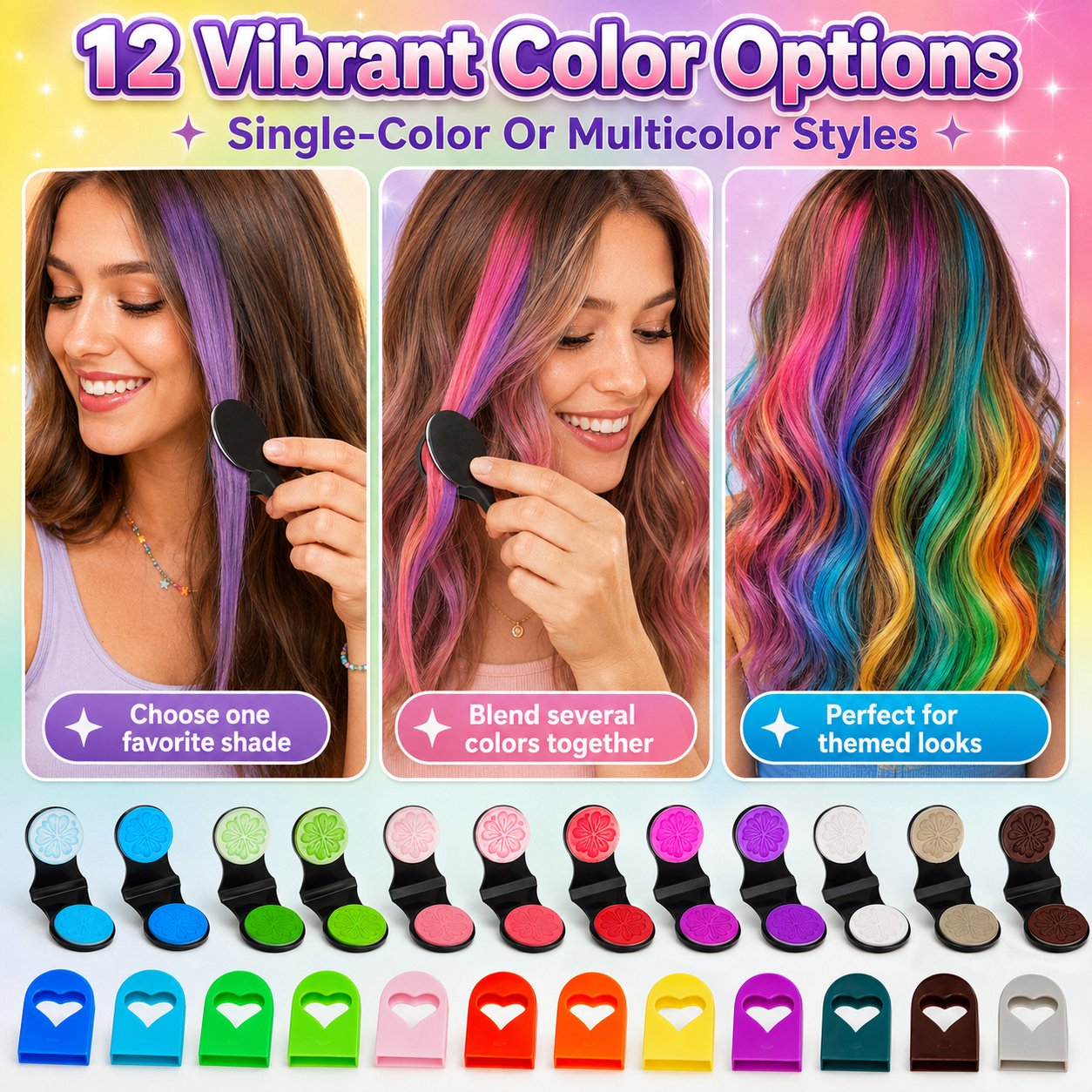 🔥Last day with 50% off – 🌈Set of 12 temporary hair crayons with applicator