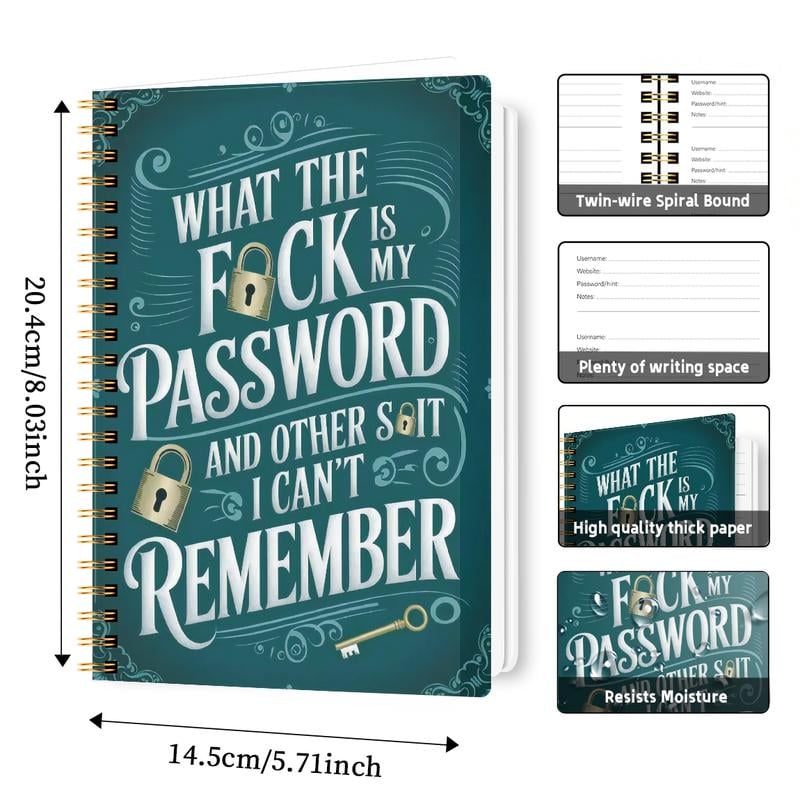 ⏰Sale last 4 hours: Save 49% - 📅Funny password notebook - Spiral bound with lock icons and fun security phrases✍️