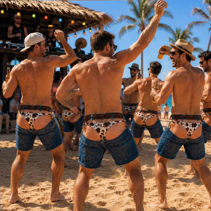🏖️ Fake Denim‑Print Novelty Beach & Pool Shorts