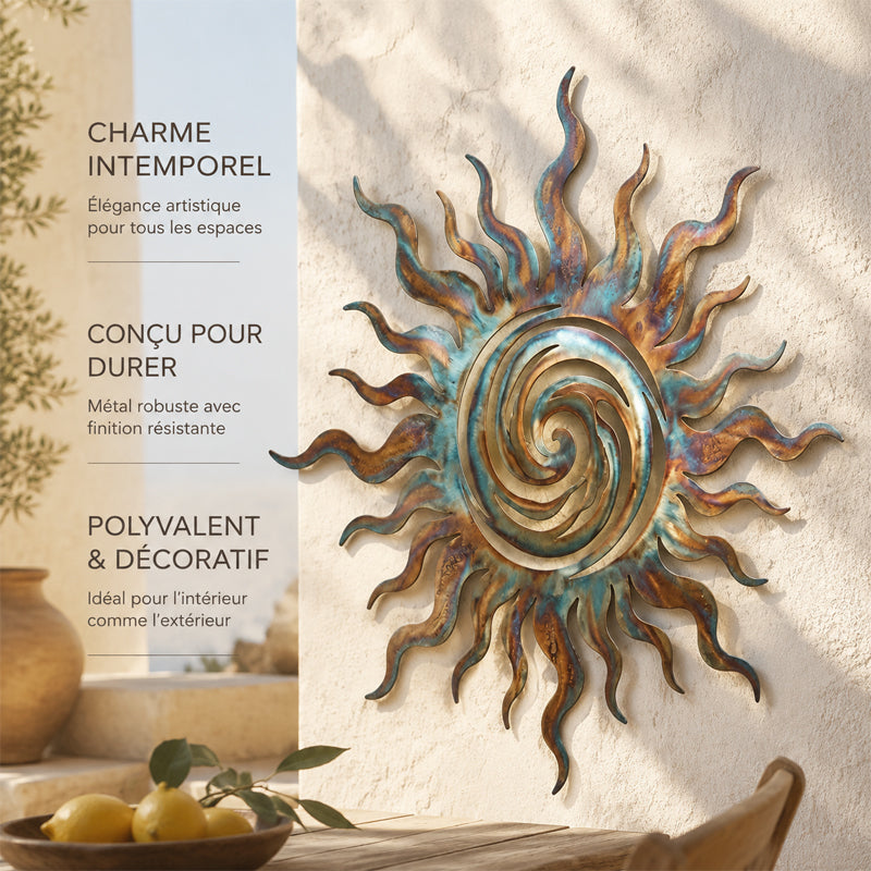 Swirling Sun Silhouette Wall Decoration for Indoor and Outdoor Use