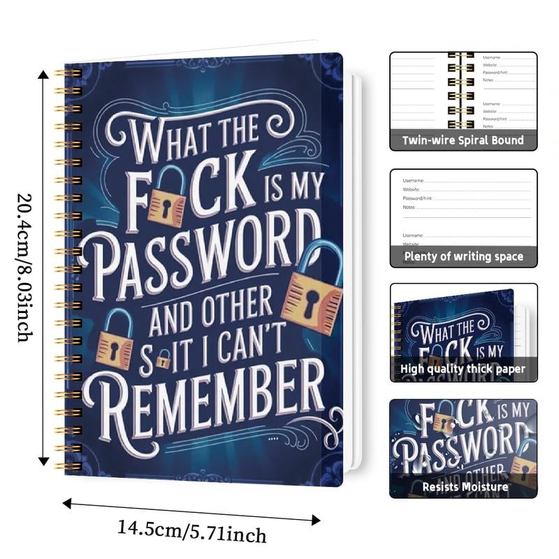 ⏰Sale last 4 hours: Save 49% - 📅Funny password notebook - Spiral bound with lock icons and fun security phrases✍️