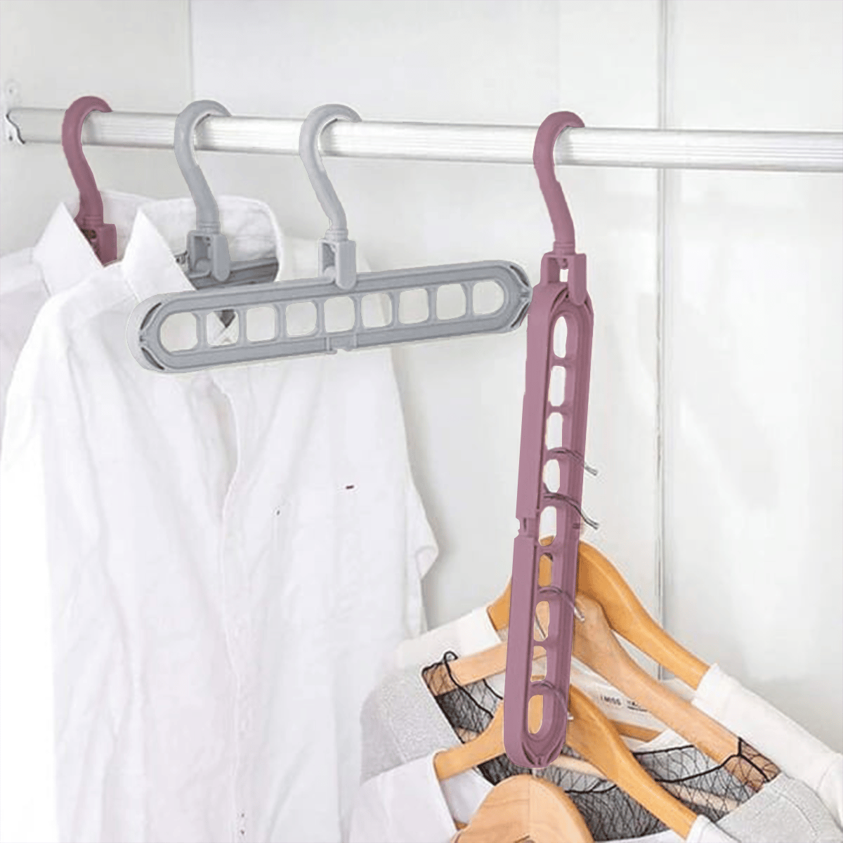 🔥👚 Multifunctional clothes drying rack with a nine-hole design—freeing up to 85% of your wardrobe space!