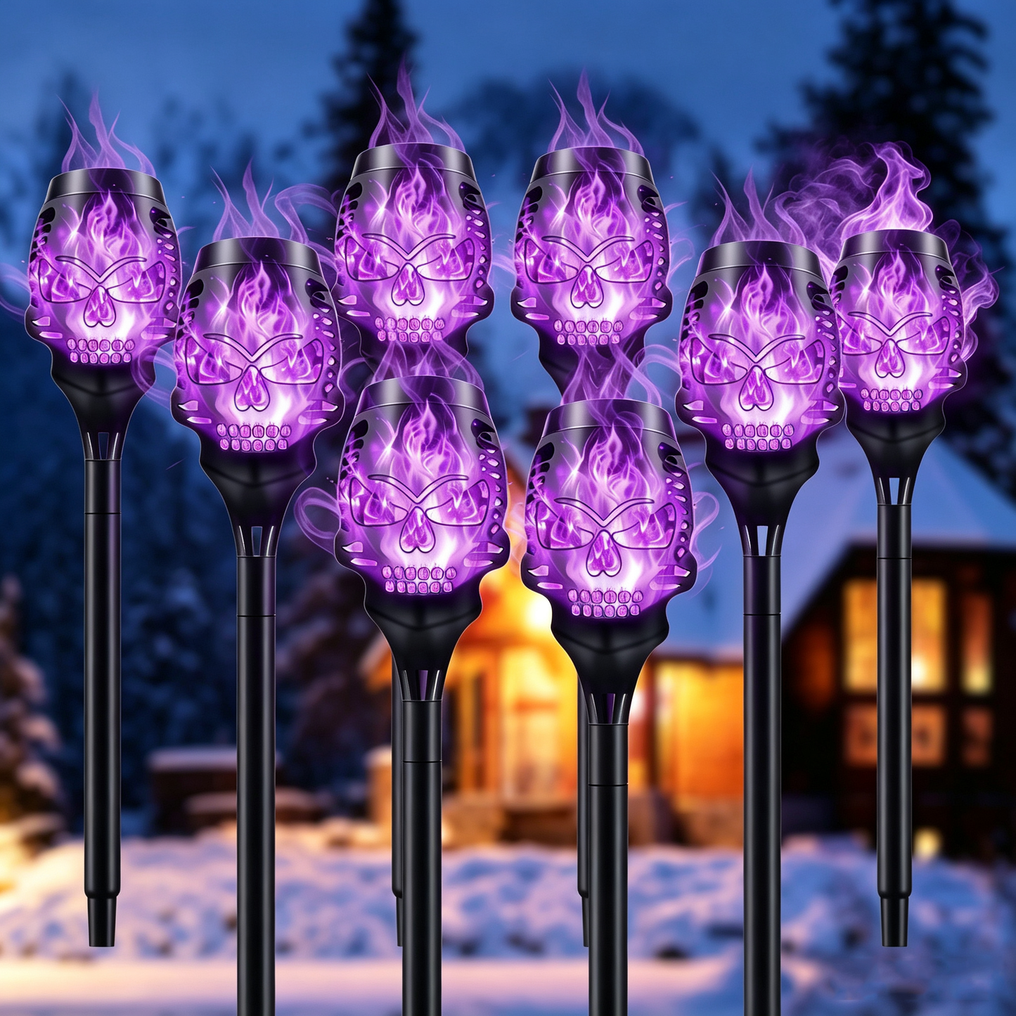 💀 Solar Skull Flame Torch Lights — Flickering Purple Flames for a Spooky Halloween Garden! ✨