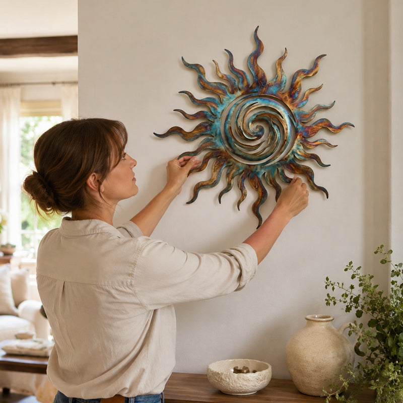 Swirling Sun Silhouette Wall Decoration for Indoor and Outdoor Use