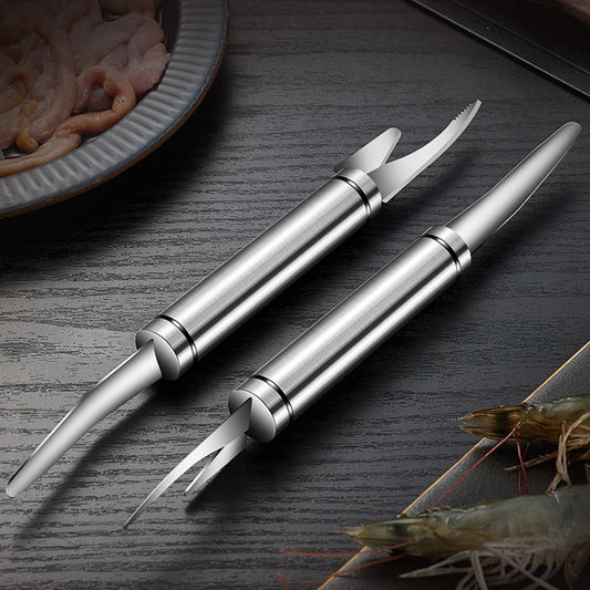 Stainless steel shrimp peeler and gutter