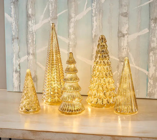 5-piece Set Of Luminous Mercury Glass Trees