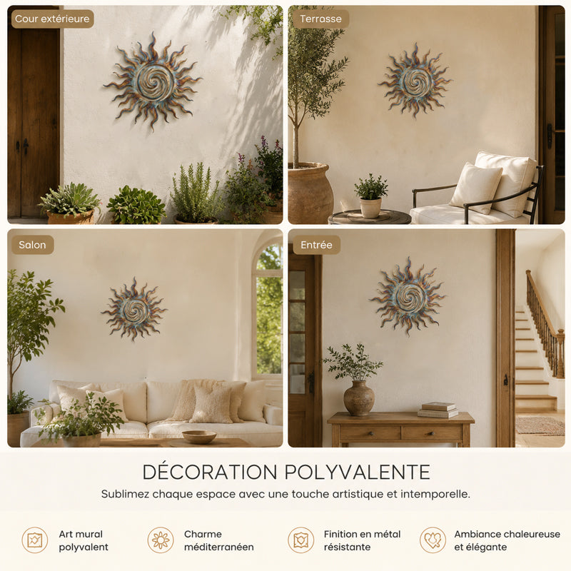 Swirling Sun Silhouette Wall Decoration for Indoor and Outdoor Use