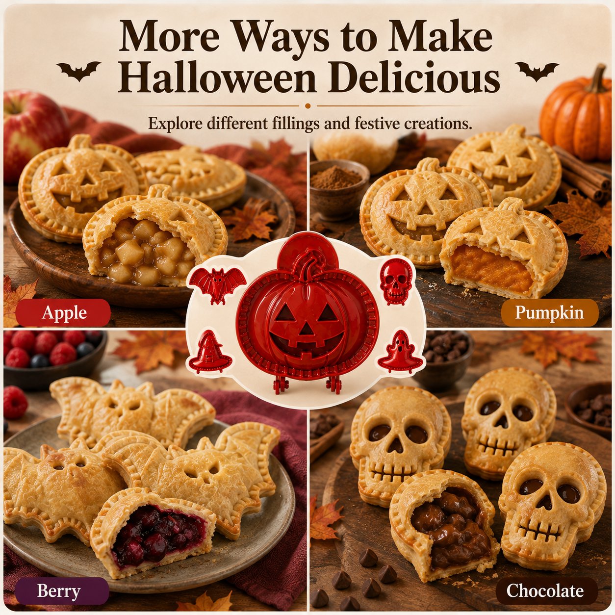 🎃 Halloween Mini Pie Mold Set – 8 Spooky Designs for Easy Festive Baking