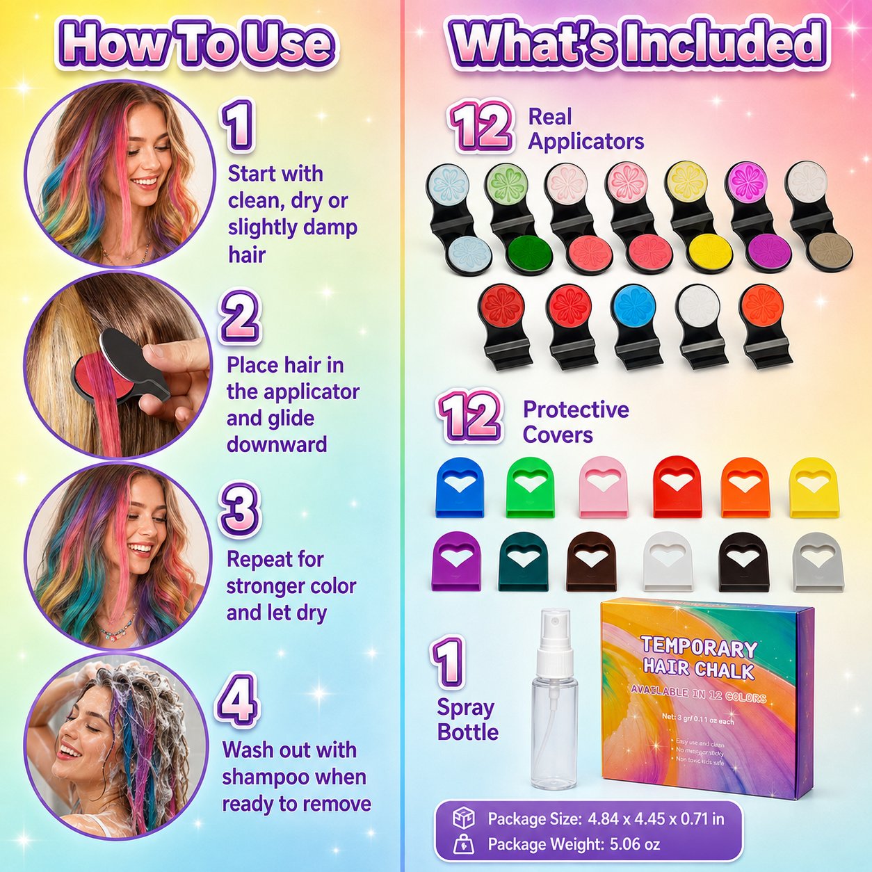 🔥Last day with 50% off – 🌈Set of 12 temporary hair crayons with applicator