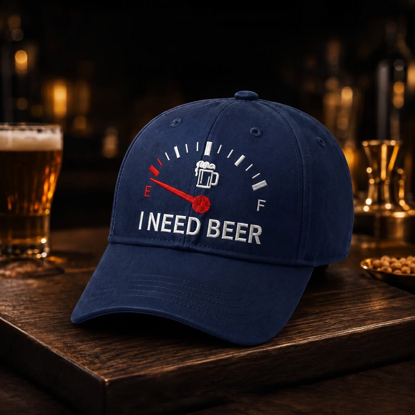 🧢 "I Need Beer" Embroidered Fuel Gauge Cap: Novelty Baseball Hat! 🍺✨