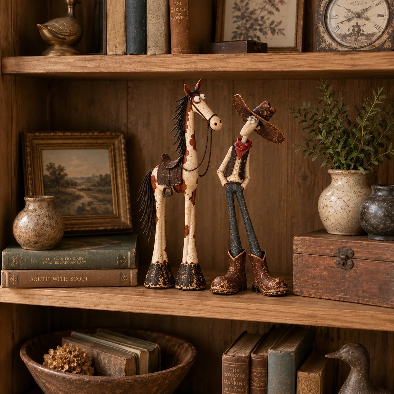 🤠🐴 Whimsical Western Cowboy & Horse Figurine Duo 🌵