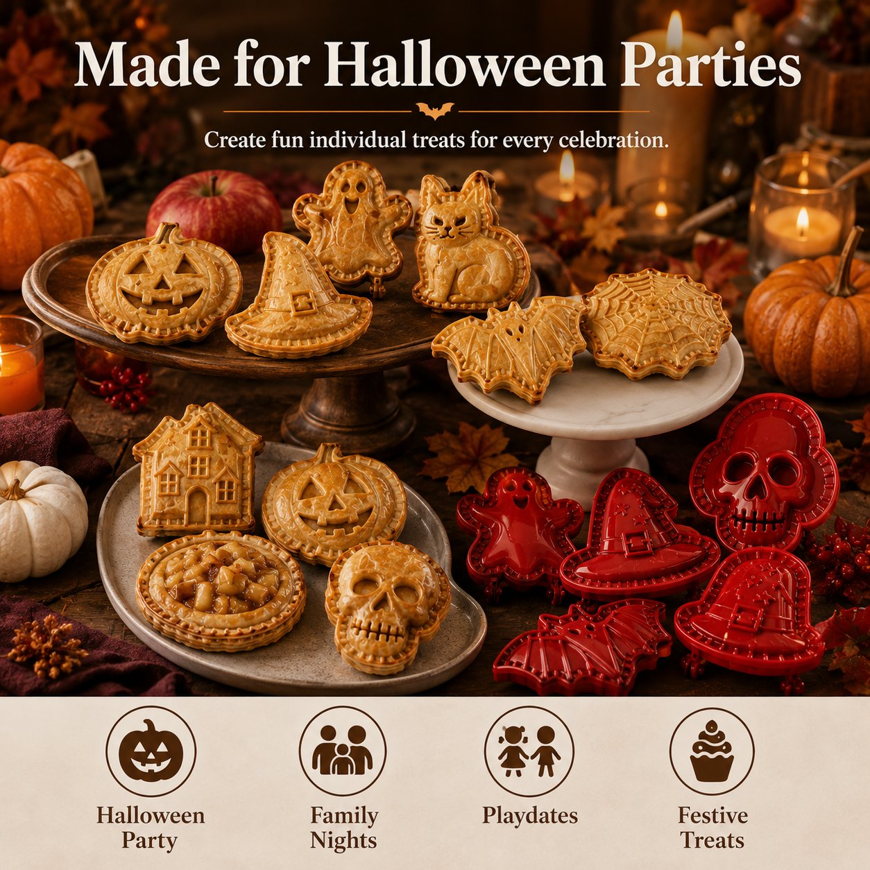🎃 Halloween Mini Pie Mold Set – 8 Spooky Designs for Easy Festive Baking