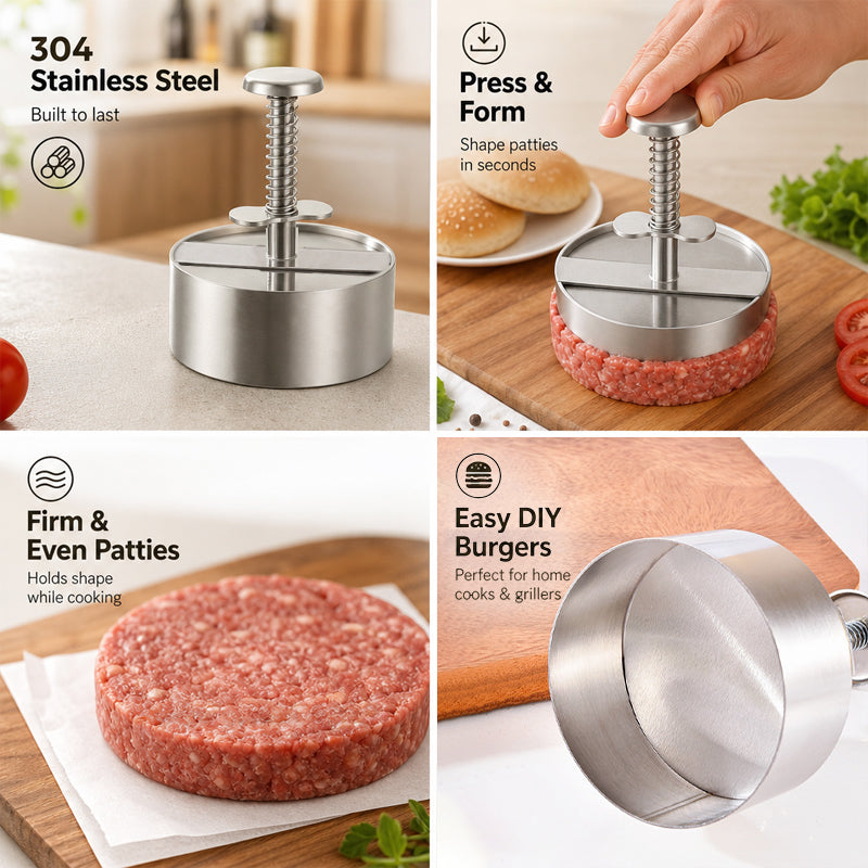 🍔 Stainless Steel Burger Press | Make Perfect Even Patties Easily