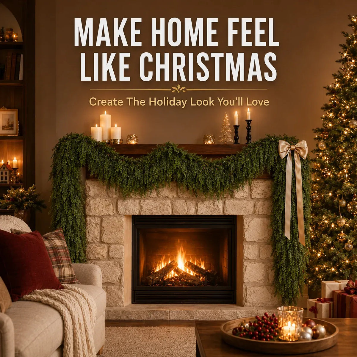 🎄 Realistic-Touch Cedar Garland — Lush Greenery for Christmas Decor
