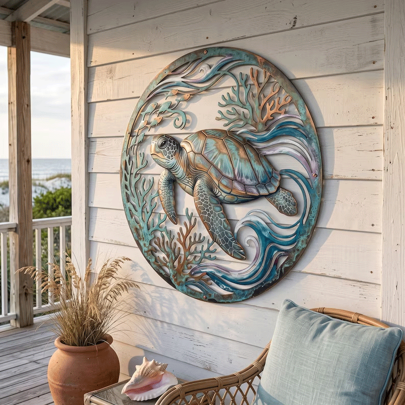 🌅 Golden Harbour Lighthouse Mural – Vintage Coastal-Style Metal Wall Decoration⚓