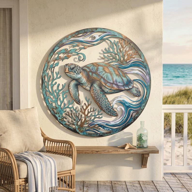 🌅 Golden Harbour Lighthouse Mural – Vintage Coastal-Style Metal Wall Decoration⚓