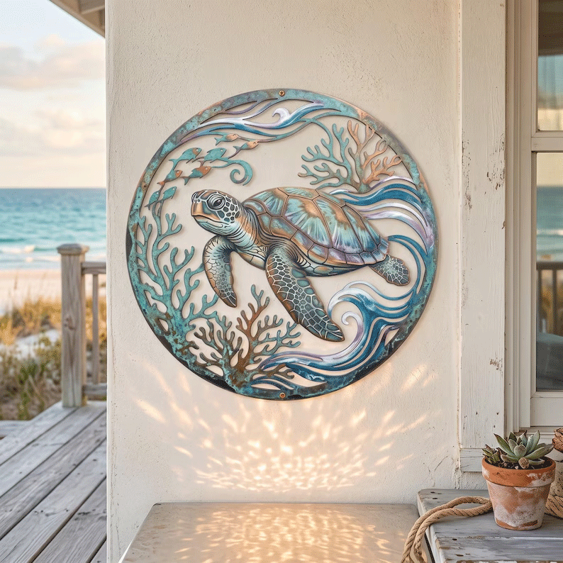 🌅 Golden Harbour Lighthouse Mural – Vintage Coastal-Style Metal Wall Decoration⚓