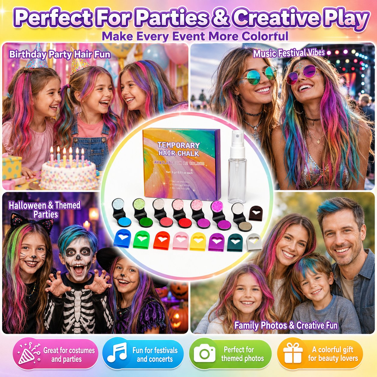 🔥Last day with 50% off – 🌈Set of 12 temporary hair crayons with applicator