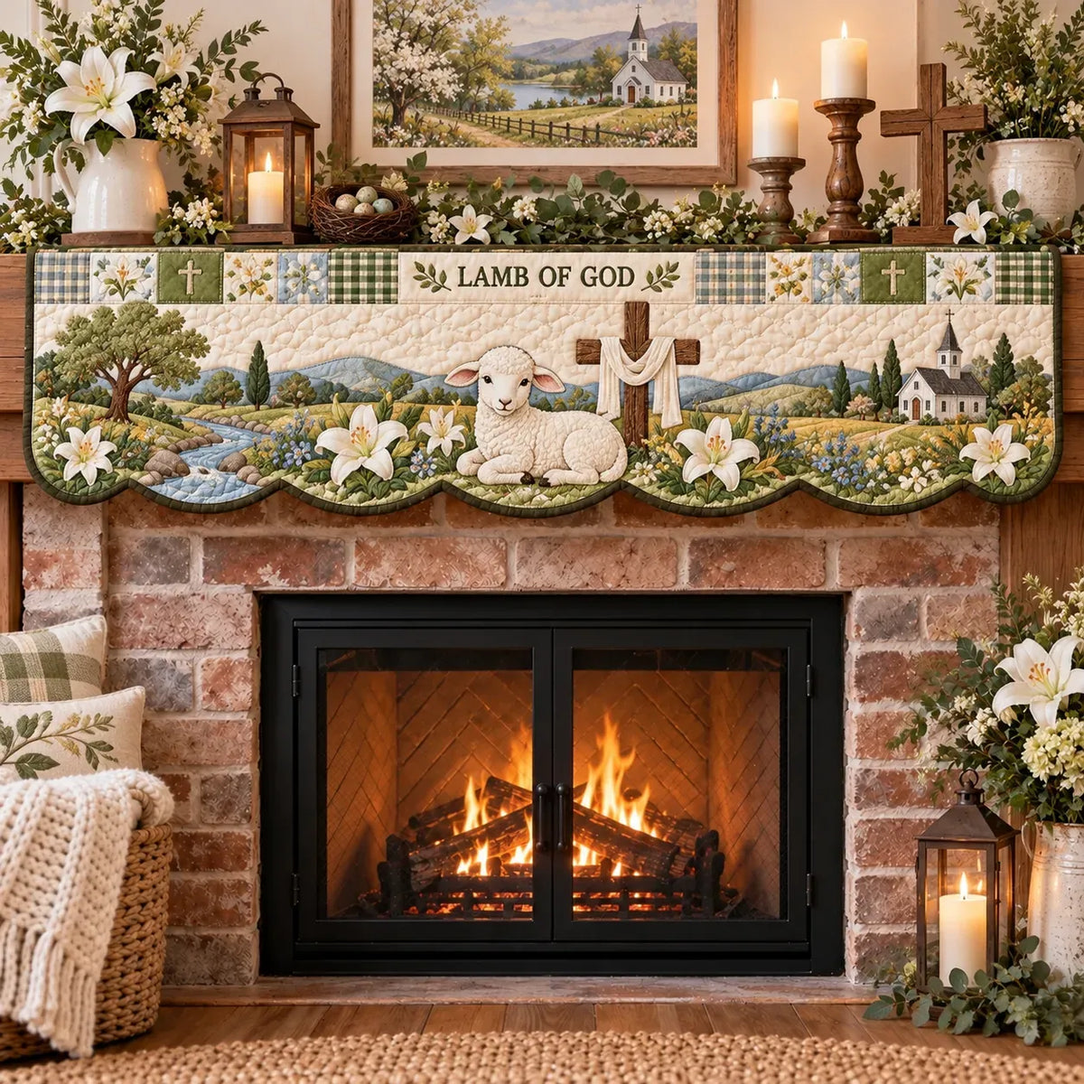 ✝️ Faith Quilted Patchwork Fireplace Mantel Scarf