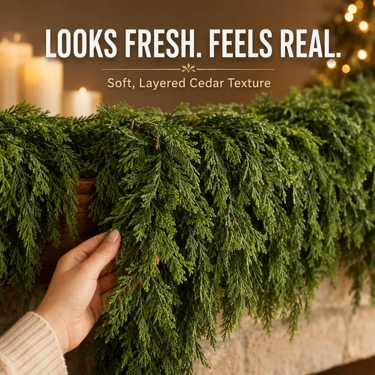 🎄 Realistic-Touch Cedar Garland — Lush Greenery for Christmas Decor