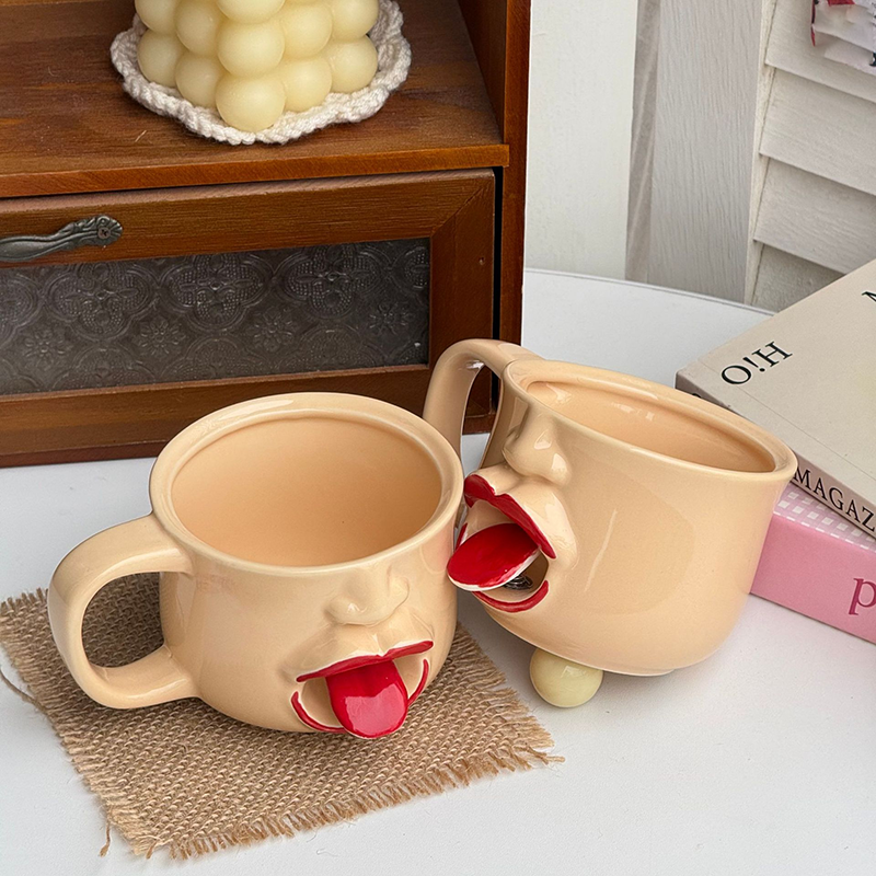 Quirky abstract tongue ceramic mug