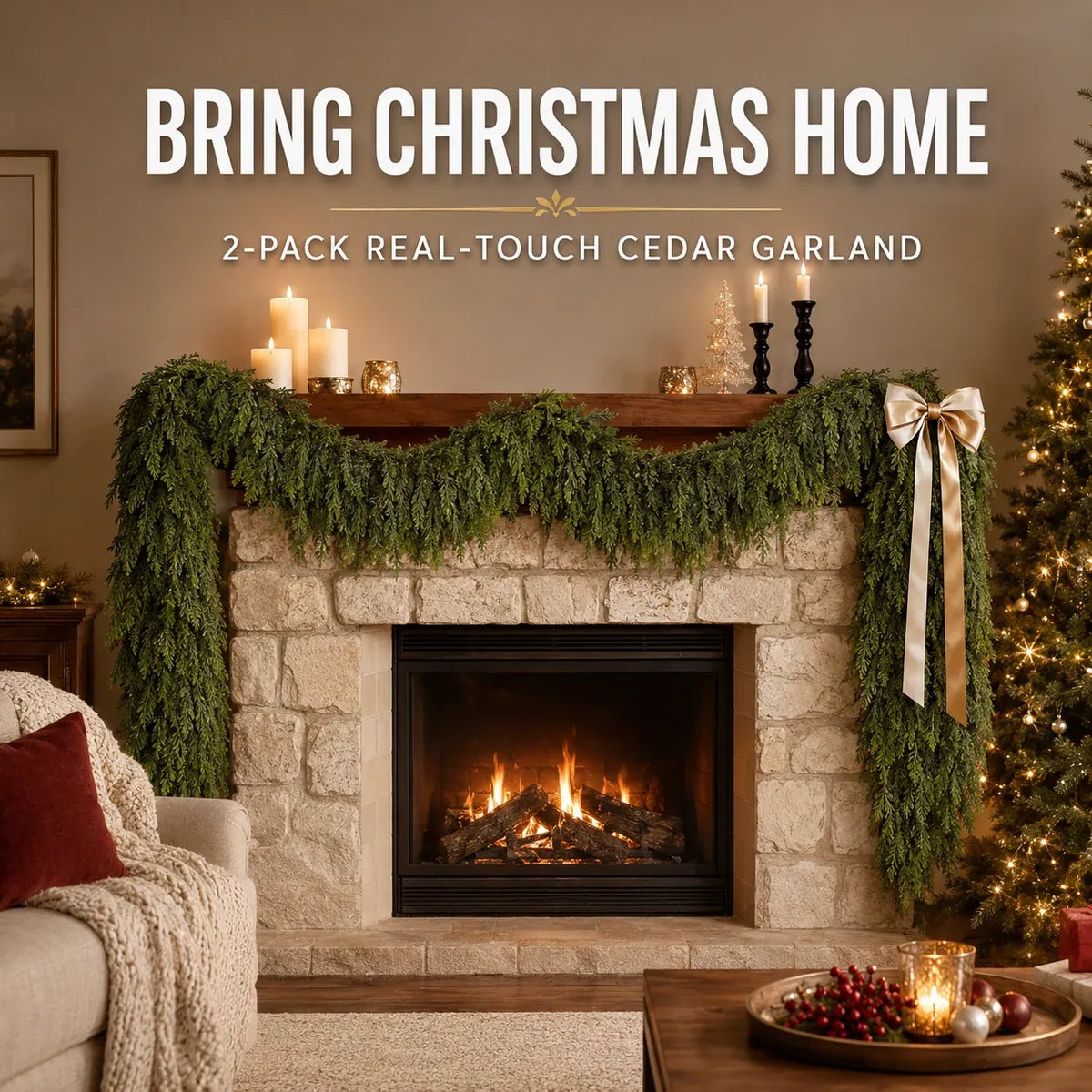 🎄 Realistic-Touch Cedar Garland — Lush Greenery for Christmas Decor