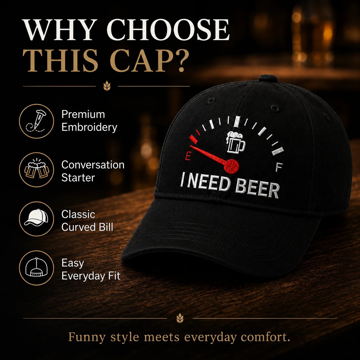 🧢 "I Need Beer" Embroidered Fuel Gauge Cap: Novelty Baseball Hat! 🍺✨