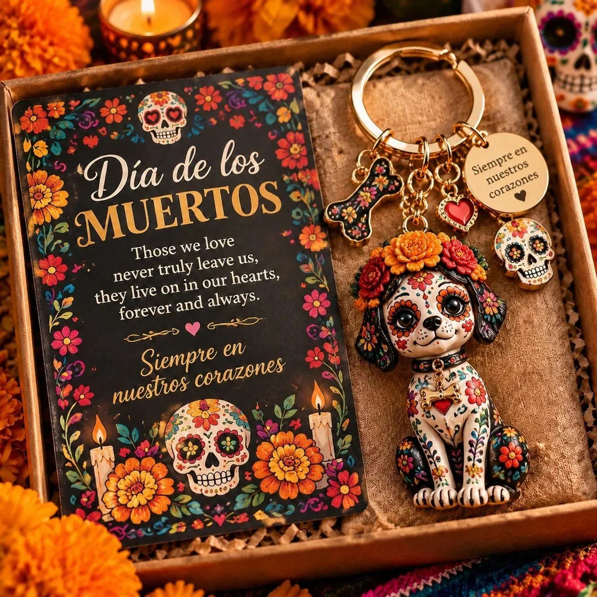 🌼 Keychain with 'Day of the Dead' charm | 4 colorful styles featuring flowers and skulls
