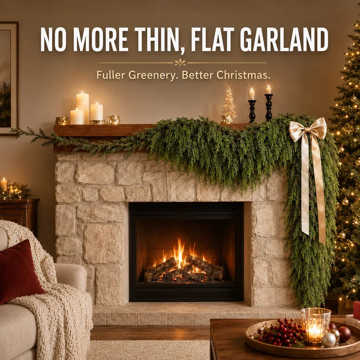 🎄 Realistic-Touch Cedar Garland — Lush Greenery for Christmas Decor