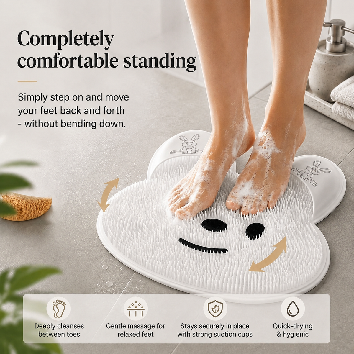 Foot cleaning and massage mat with suction cups – Soft shower mat for foot cleansing