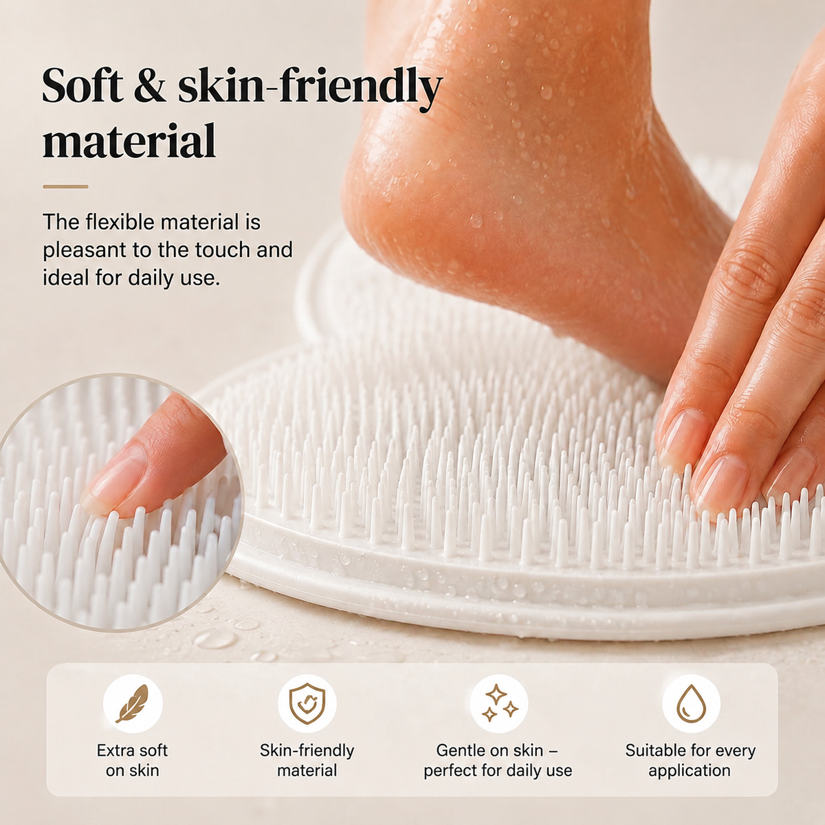Foot cleaning and massage mat with suction cups – Soft shower mat for foot cleansing