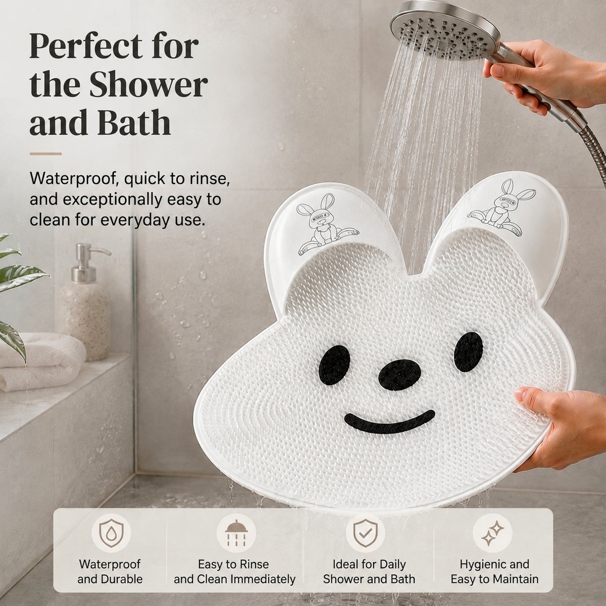 Foot cleaning and massage mat with suction cups – Soft shower mat for foot cleansing