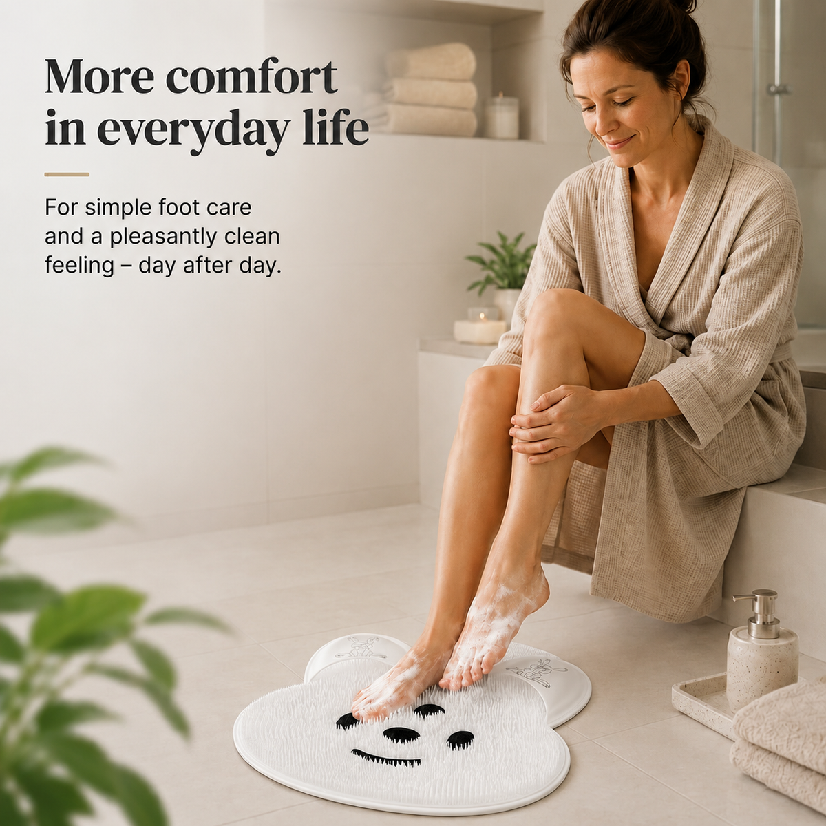 Foot cleaning and massage mat with suction cups – Soft shower mat for foot cleansing