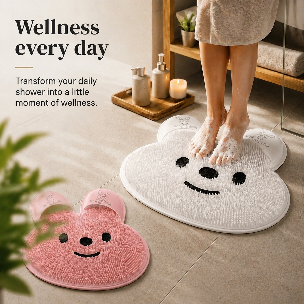 Foot cleaning and massage mat with suction cups – Soft shower mat for foot cleansing