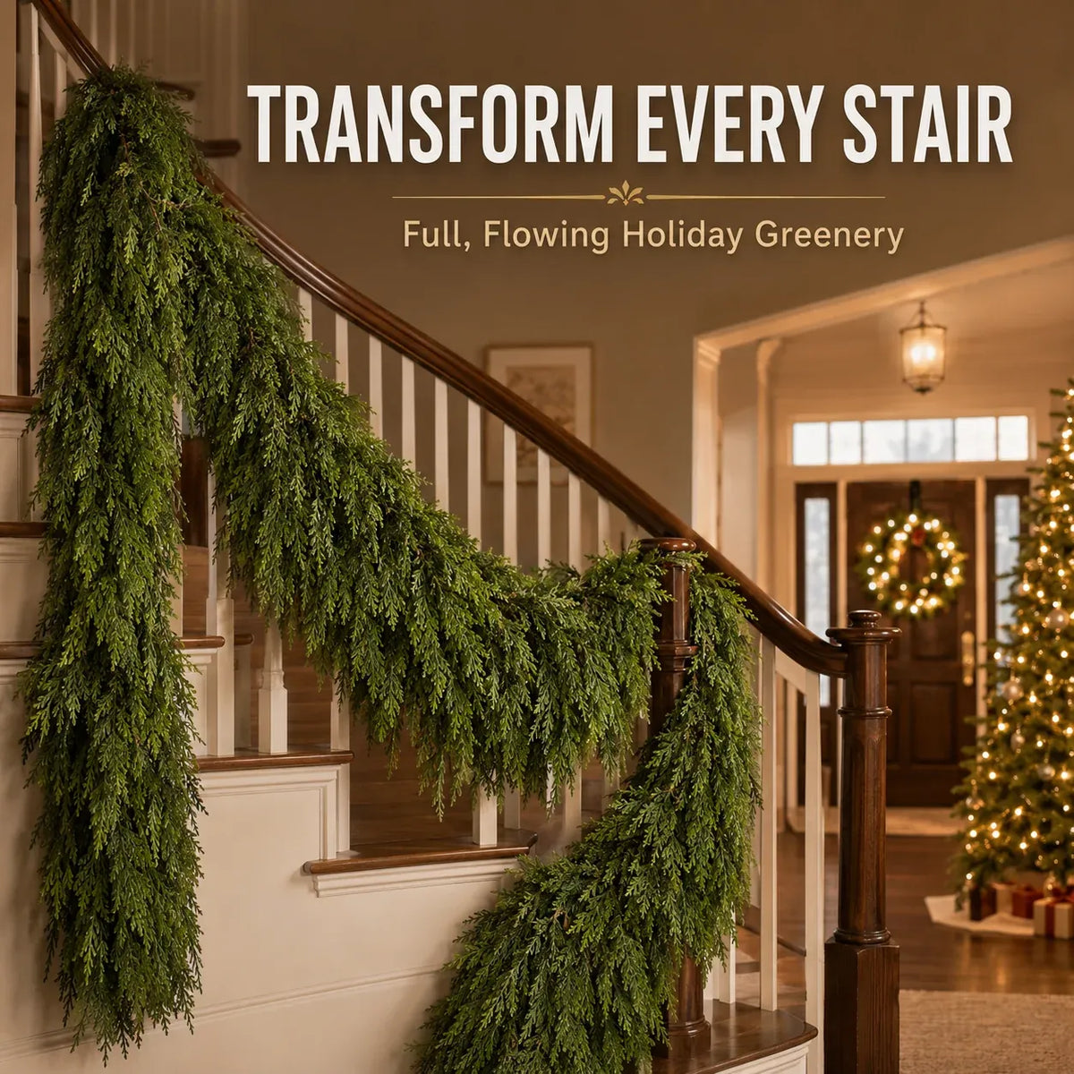 🎄 Realistic-Touch Cedar Garland — Lush Greenery for Christmas Decor