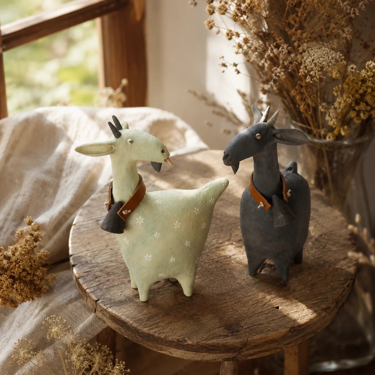Whimsical Farmhouse Goat Figurines